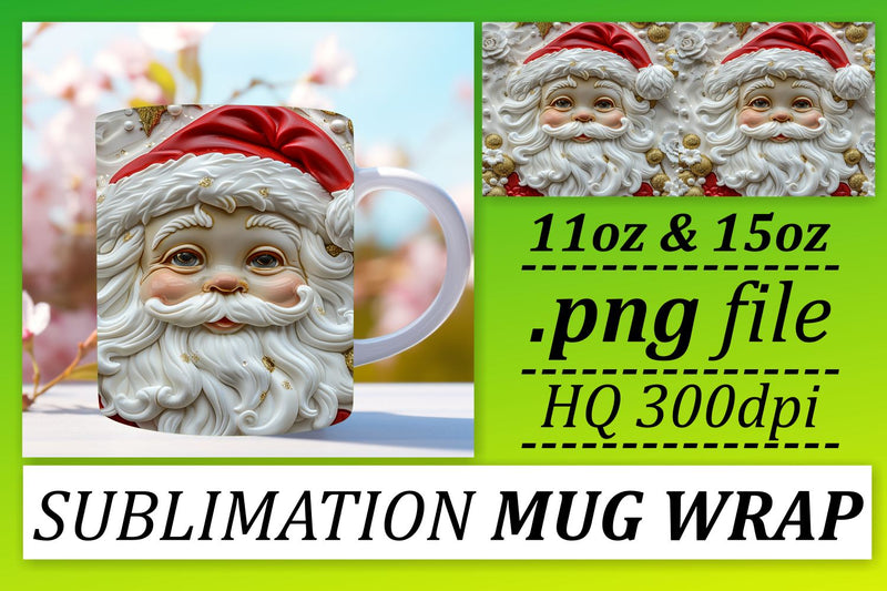 Festive 3D Santa Mug Wrap 11oz 15oz Winter Sublimation Sublimation afrosvg 
