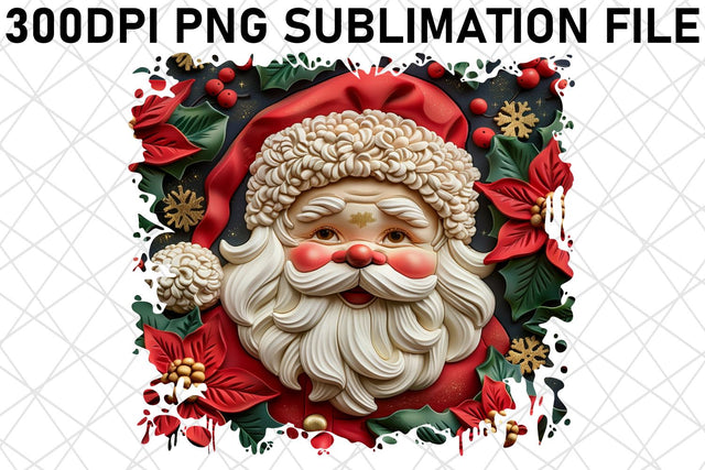Festive 3D Santa Round Design PNG Christmas Sublimation afrosvg 