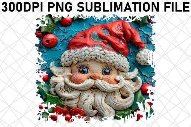 Festive 3D Santa Round Design PNG Winter Sublimation afrosvg 