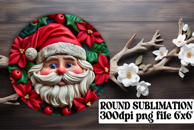Festive 3D Santa Round Keychain Design PNG Holiday Sublimation afrosvg 