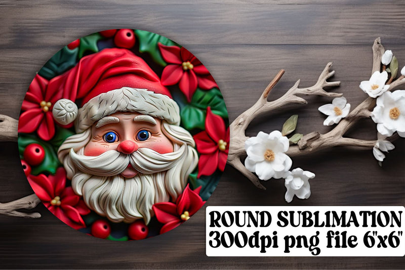 Festive 3D Santa Round Keychain Design PNG Holiday Sublimation afrosvg 
