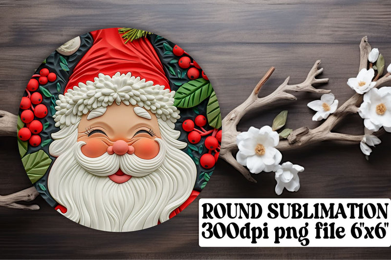 Festive 3D Santa Round Keychain Design PNG Winter Sublimation afrosvg 
