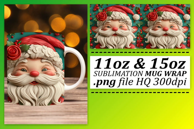 Festive 3D Santa Wrap 11oz 15oz Christmas Mug Design Sublimation afrosvg 