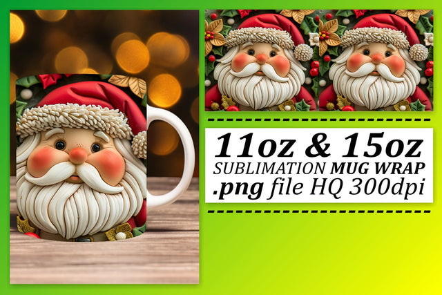 Festive 3D Santa Wrap 11oz 15oz Christmas Mug Sublimation afrosvg 