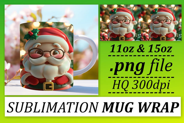 Festive 3D Santa Wrap 11oz 15oz Mug Christmas Sublimation Sublimation afrosvg 