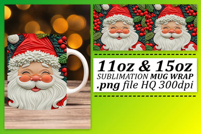 Festive 3D Santa Wrap 11oz 15oz Winter Mug Design Sublimation afrosvg 