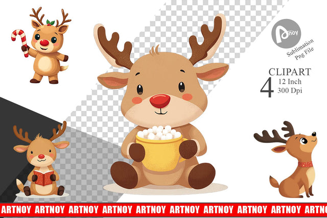 Festive Baby Rudolf Clipart Sublimation artnoy 