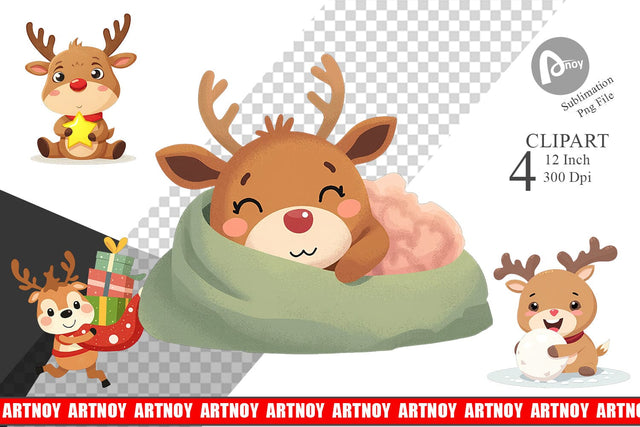 Festive Baby Rudolf Clipart Sublimation artnoy 