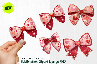 Festive Bow with Glowing Hearts Clipart Sublimation Regulrcrative 