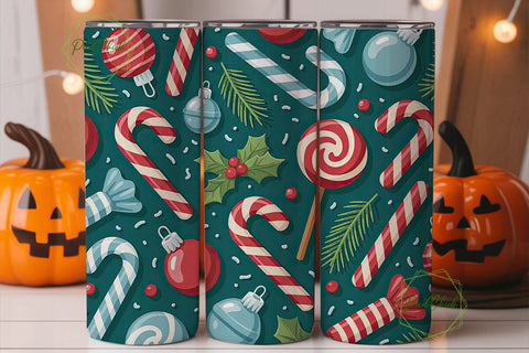 Festive Candy Cane Tumbler PNG Sublimation PixelChick 