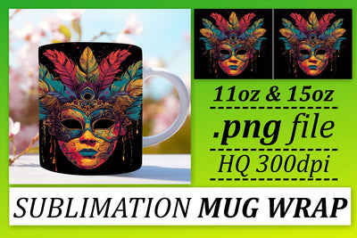 Festive Carnival Magic: Mardi Gras Masked Holiday Mug Sublimation afrosvg 