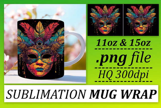 Festive Carnival Magic: Mardi Gras Masked Holiday Mug Sublimation afrosvg 