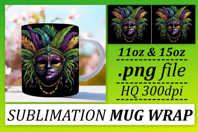 Festive Celebrations: Mardi Gras Carnival Mask Mug - 11oz & 15oz Sublimation afrosvg 