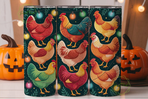 Festive Chickens String Lights Tumbler Sublimation PixelChick 
