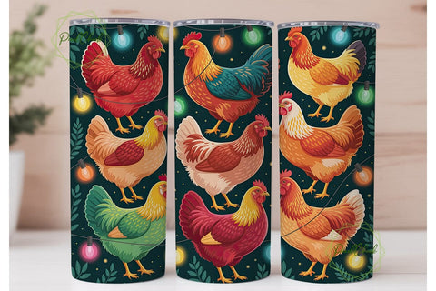Festive Chickens String Lights Tumbler Sublimation PixelChick 