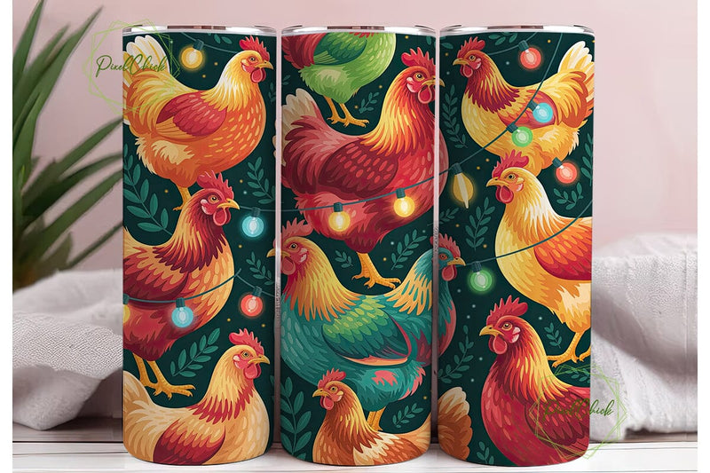Festive Chickens String Lights Tumbler Sublimation PixelChick 