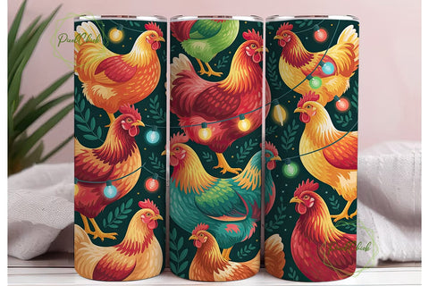 Festive Chickens String Lights Tumbler Sublimation PixelChick 