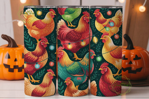 Festive Chickens String Lights Tumbler Sublimation PixelChick 