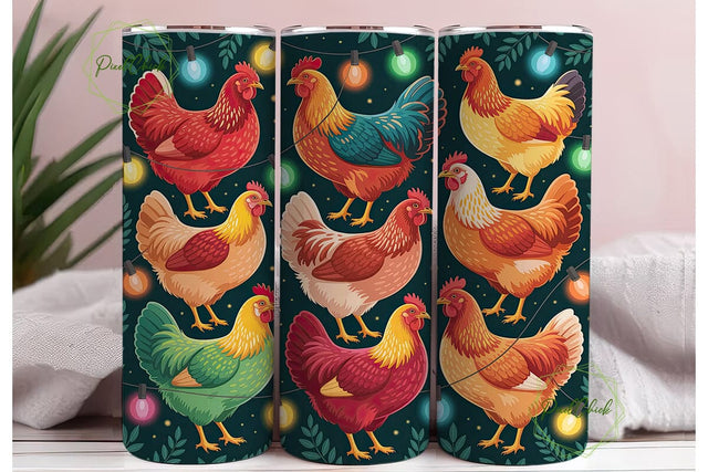 Festive Chickens String Lights Tumbler Sublimation PixelChick 