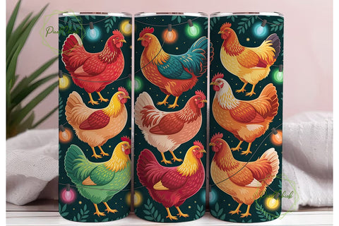 Festive Chickens String Lights Tumbler Sublimation PixelChick 