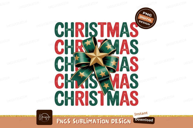 Festive Christmas Bow Star Decoration ribbon Sublimation Designangry 