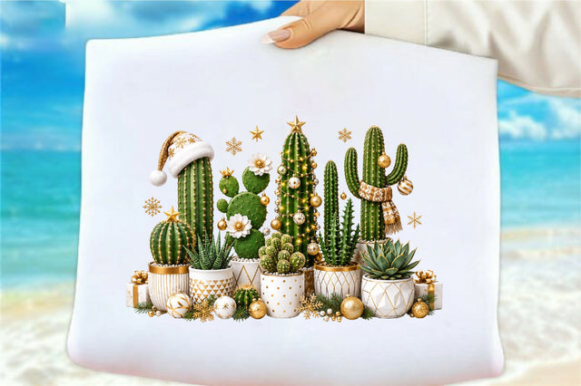 Festive Christmas Cactus with Santa Hat Sublimation SVGArt 