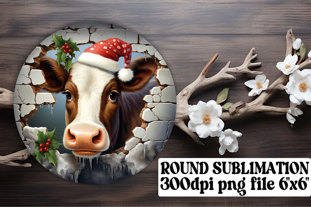 Festive Christmas Cow Ornaments - Sublimation Circle Art Sublimation afrosvg 