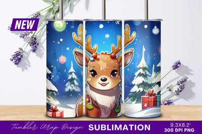 Festive Christmas Deer In Winter Wonderland Scene Sublimation Regulrcrative 