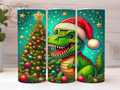 Festive Christmas Dino Tumbler, Dinosaur Santa Hat, Holiday Dino Design, 20Oz Sublimation Wrap, Cute Christmas Dinosaur, Festive Dino Pattern, Tumbler Sublimation Sublimation Lara' s Designs 