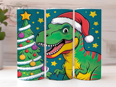 Festive Christmas Dino Tumbler, Dinosaur Santa Hat, Holiday Dino Design, 20Oz Sublimation Wrap, Cute Christmas Dinosaur, Festive Dino Pattern, Tumbler Sublimation Sublimation Lara' s Designs 