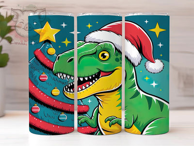 Festive Christmas Dino Tumbler, Dinosaur Santa Hat, Holiday Dino Design, 20Oz Sublimation Wrap, Cute Christmas Dinosaur, Festive Dino Pattern, Tumbler Sublimation Sublimation Lara' s Designs 