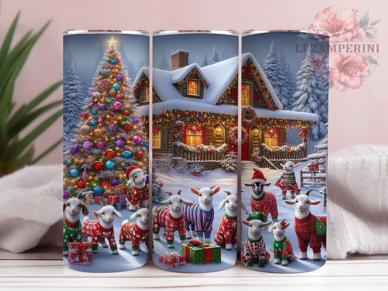 Festive Christmas Goat Tumbler, Festive Goat Sublimation Design, Holiday Goat Cup Art, 20oz Xmas Tumbler, Whimsical Goat Mug, Stylish Christmas Cup, Cozy Goat Wrap Sublimation Li Zamperini 