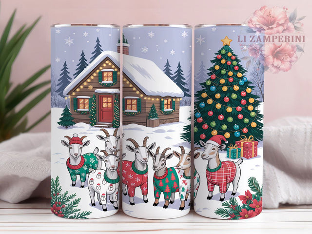 Festive Christmas Goat Tumbler, Festive Goat Sublimation Design, Holiday Goat Cup Art, 20oz Xmas Tumbler, Whimsical Goat Mug, Stylish Christmas Cup, Cozy Goat Wrap Sublimation Li Zamperini 