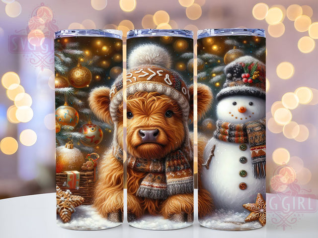 Festive Christmas Highland Cow Tumbler, Cute Cow Holiday Wrap, Festive Farm Mug Design, Sublimation Wrap, Rustic Drinkware, Winter Gift Idea, Sparkly Christmas Cup Sublimation SvggirlplusArt 