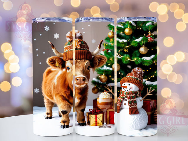 Festive Christmas Highland Cow Tumbler, Cute Cow Holiday Wrap, Festive Farm Mug Design, Sublimation Wrap, Rustic Drinkware, Winter Gift Idea, Sparkly Christmas Cup Sublimation SvggirlplusArt 