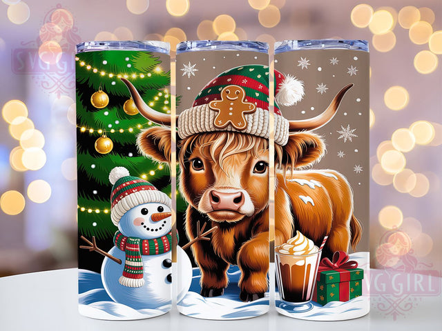 Festive Christmas Highland Cow Tumbler, Cute Cow Holiday Wrap, Festive Farm Mug Design, Sublimation Wrap, Rustic Drinkware, Winter Gift Idea, Sparkly Christmas Cup Sublimation SvggirlplusArt 