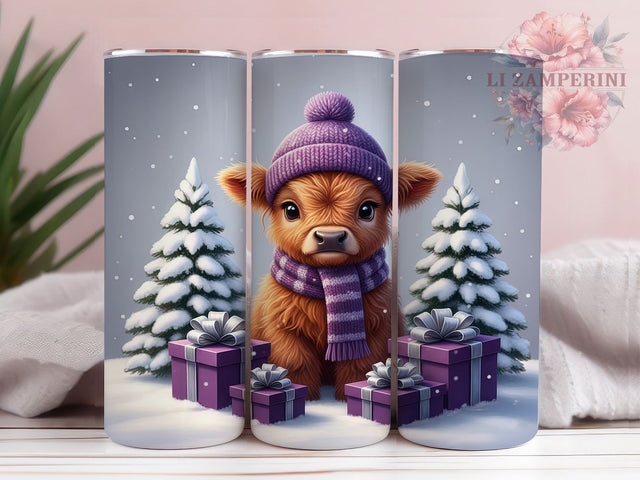 Festive Christmas Highland Cow Tumbler, Cute Winter Wrap, 20Oz Skinny Tumbler, Holiday Cow Sublimation, Festive Farm Animal Design, Cozy Christmas Tumbler, Rustic Winter Cow Wrap Sublimation Li Zamperini 
