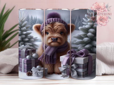 Festive Christmas Highland Cow Tumbler, Cute Winter Wrap, 20Oz Skinny Tumbler, Holiday Cow Sublimation, Festive Farm Animal Design, Cozy Christmas Tumbler, Rustic Winter Cow Wrap Sublimation Li Zamperini 