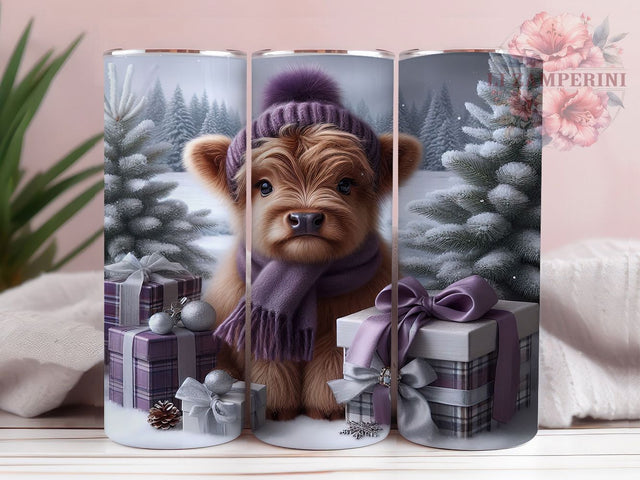 Festive Christmas Highland Cow Tumbler, Cute Winter Wrap, 20Oz Skinny Tumbler, Holiday Cow Sublimation, Festive Farm Animal Design, Cozy Christmas Tumbler, Rustic Winter Cow Wrap Sublimation Li Zamperini 