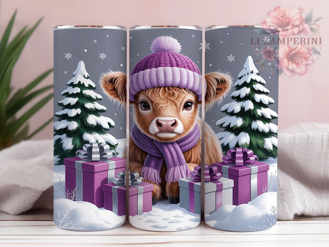 Festive Christmas Highland Cow Tumbler, Cute Winter Wrap, 20Oz Skinny Tumbler, Holiday Cow Sublimation, Festive Farm Animal Design, Cozy Christmas Tumbler, Rustic Winter Cow Wrap Sublimation Li Zamperini 