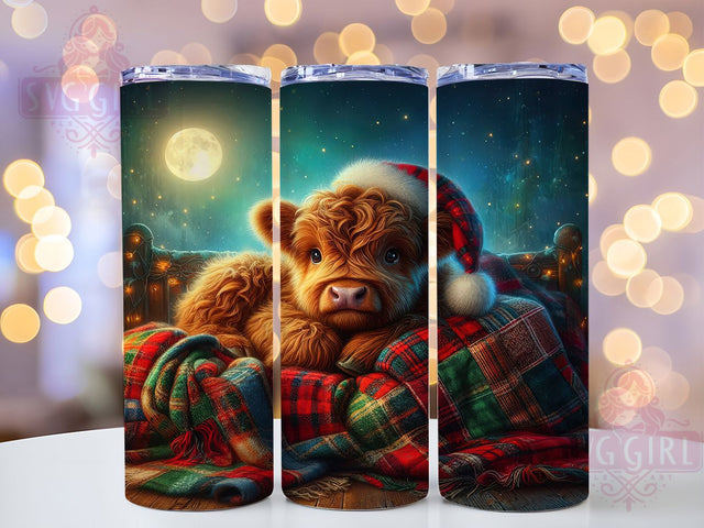 Festive Christmas Highland Cow Tumbler, Seamless XMas Pattern, Santa Cow Design, Festive Winter Tumbler, 20Oz Wrap Design, Christmas Sublimation, Holiday Cow Art Sublimation SvggirlplusArt 