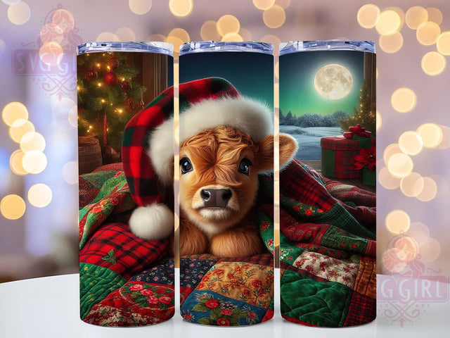 Festive Christmas Highland Cow Tumbler, Seamless XMas Pattern, Santa Cow Design, Festive Winter Tumbler, 20Oz Wrap Design, Christmas Sublimation, Holiday Cow Art Sublimation SvggirlplusArt 