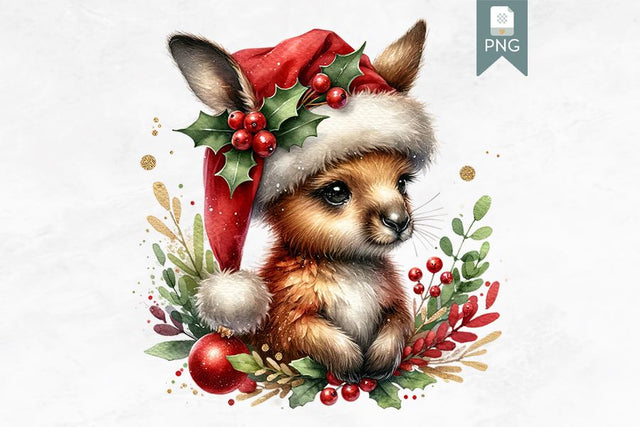 Festive Christmas Kangaroo Clipart, Holiday Animal Image Sublimation BijouBay 