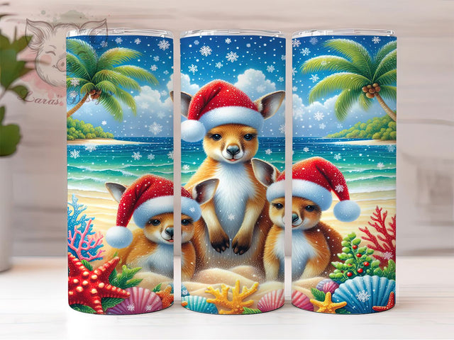 Festive Christmas Kangaroo Tumbler, Holiday Kangaroo Design, Cute Kangaroo Tumbler, 20Oz Wrap Design, Christmas Sublimation, Festive Animal Theme, Winter Holiday Art Sublimation Lara' s Designs 