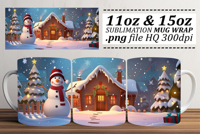 Festive Christmas Landscape Mug Wrap Sublimation - Fits 11oz & 15oz Mugs Sublimation afrosvg 