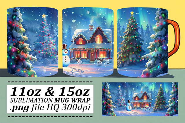 Festive Christmas Landscape Mug Wrap Sublimation - Winter Wonderland 11oz & 15oz Sublimation afrosvg 