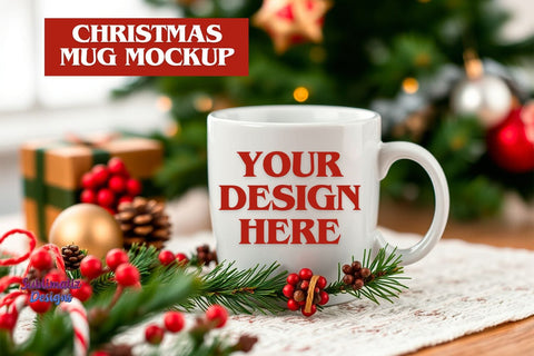 Festive Christmas Mug Mockup | Coffee Mug Mockup Mock Up Photo Sublimatiz Designs 