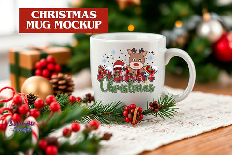 Festive Christmas Mug Mockup | Coffee Mug Mockup Mock Up Photo Sublimatiz Designs 