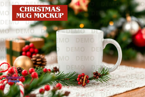 Festive Christmas Mug Mockup | Coffee Mug Mockup Mock Up Photo Sublimatiz Designs 