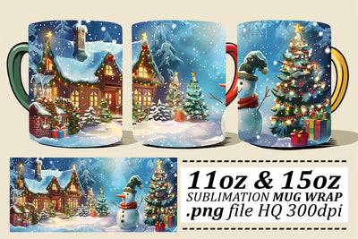 Festive Christmas Mug Wrap with Winter Scene for Sublimation - 11oz & 15oz Sublimation afrosvg 